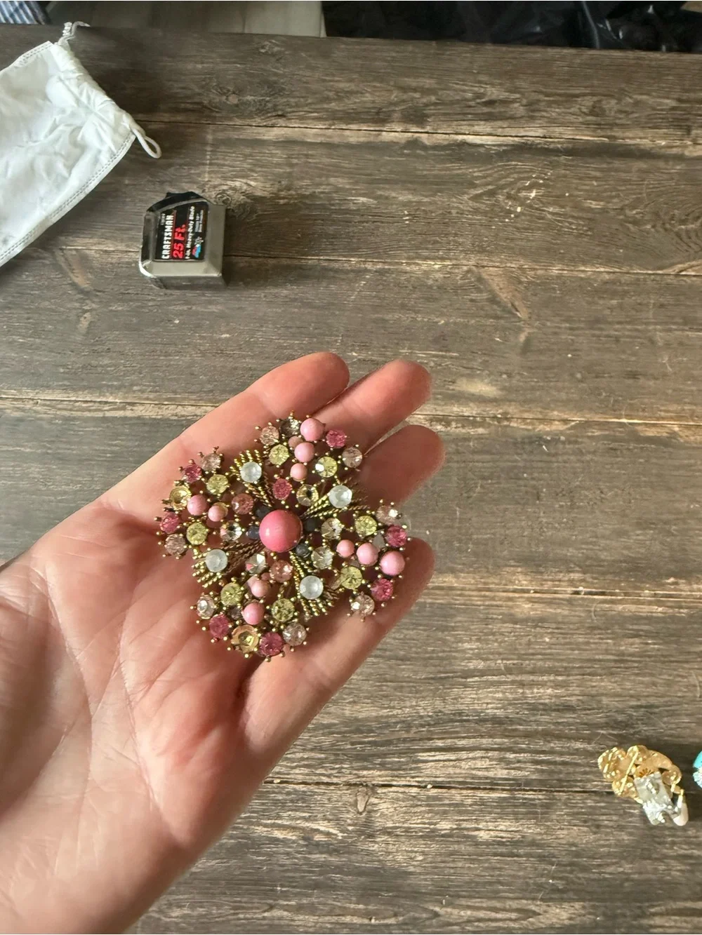 VINTAGE MALTESE CROSS BROOCH - Mid-Century Pastel Rhinestones